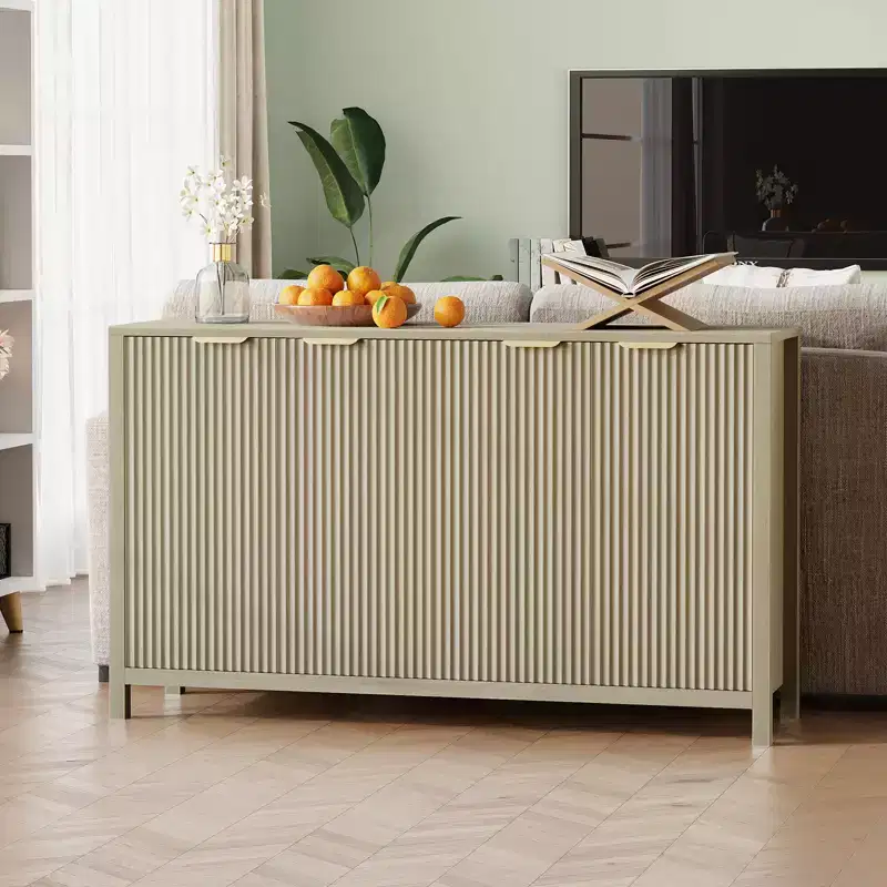 55 Modern Fluted Buffet Cabinet with Storage, 4 - Door Wooden Sideboard Credenza with Adjustable Shelf for Dining Room, Kitchen & Living Room
