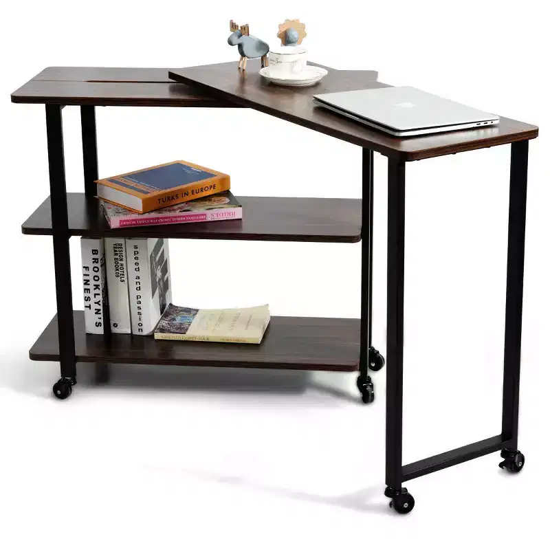 Patented Walnut Sofa Side Table Rotating Bookcase End Table w/Wheels