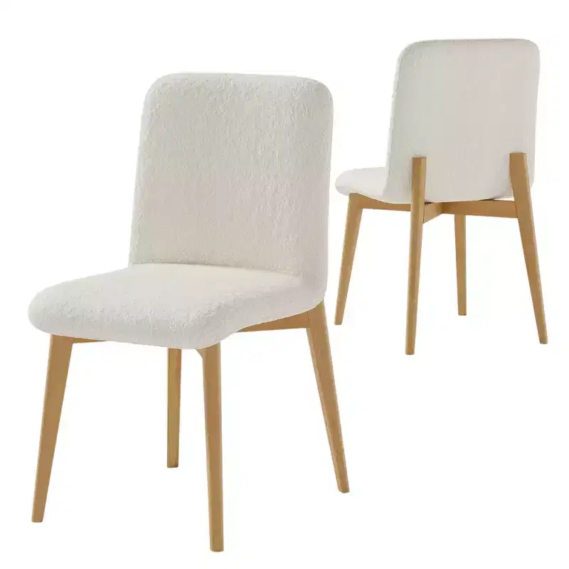 HomeRoots Set of Two Off White And Natural Boucle Upholstered Dining Side Chairs