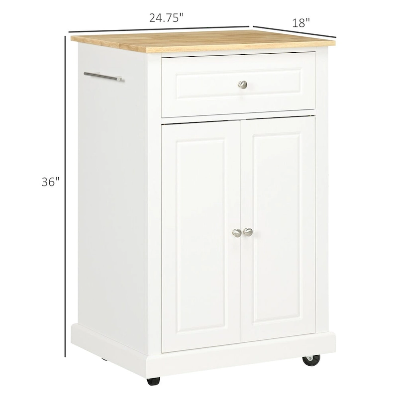 Rolling Adjustable Shelf Kitchen Island with Drawer and 2 Towel Racks