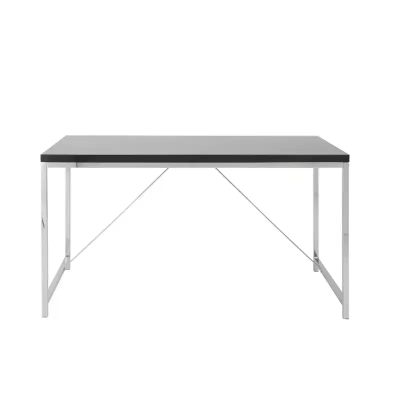 HomeRoots 54 Black and Silver Wood and Stainless Steel Writing Desk
