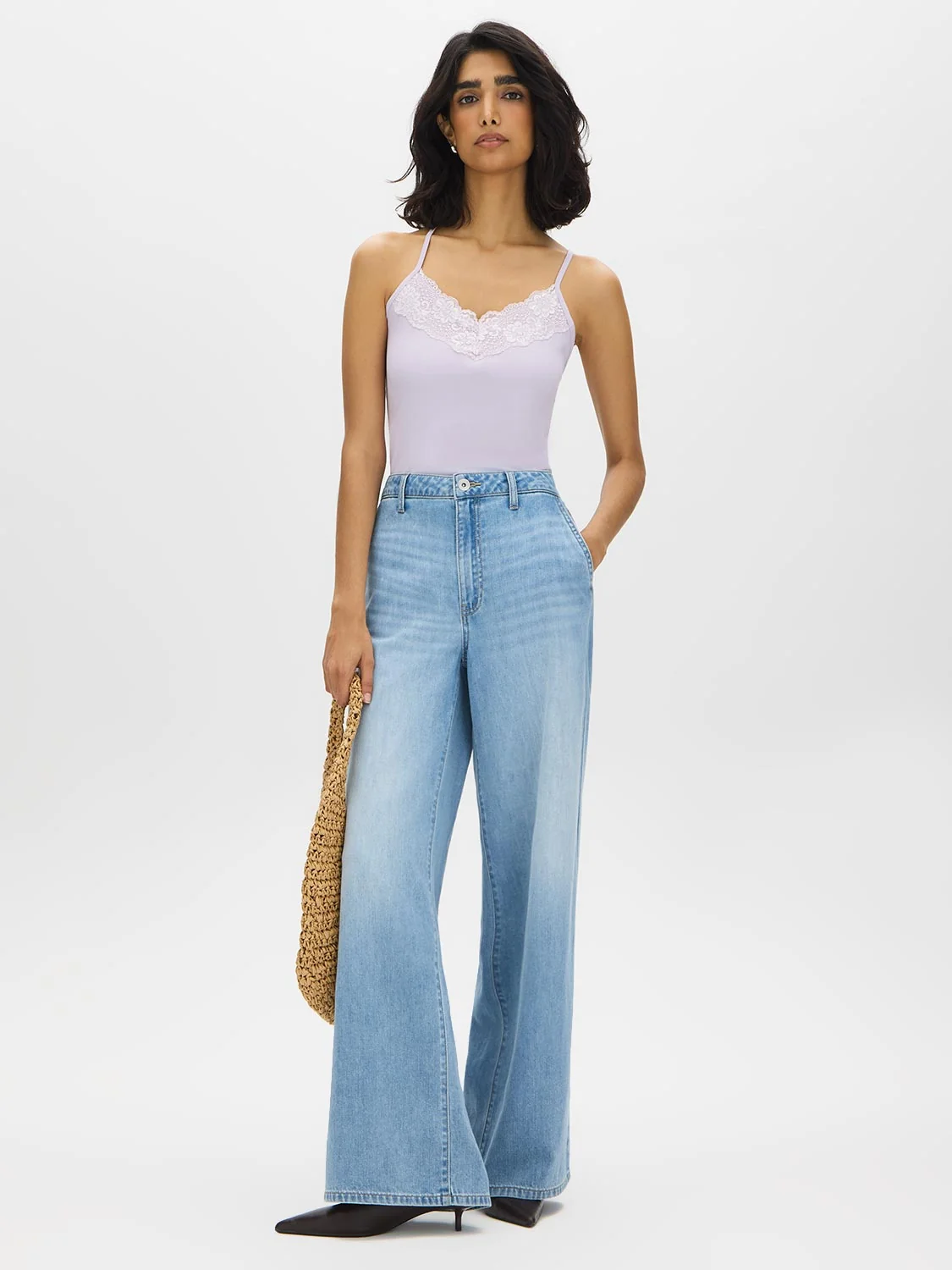 Cotton-Blend Tank Top With Lace Trim