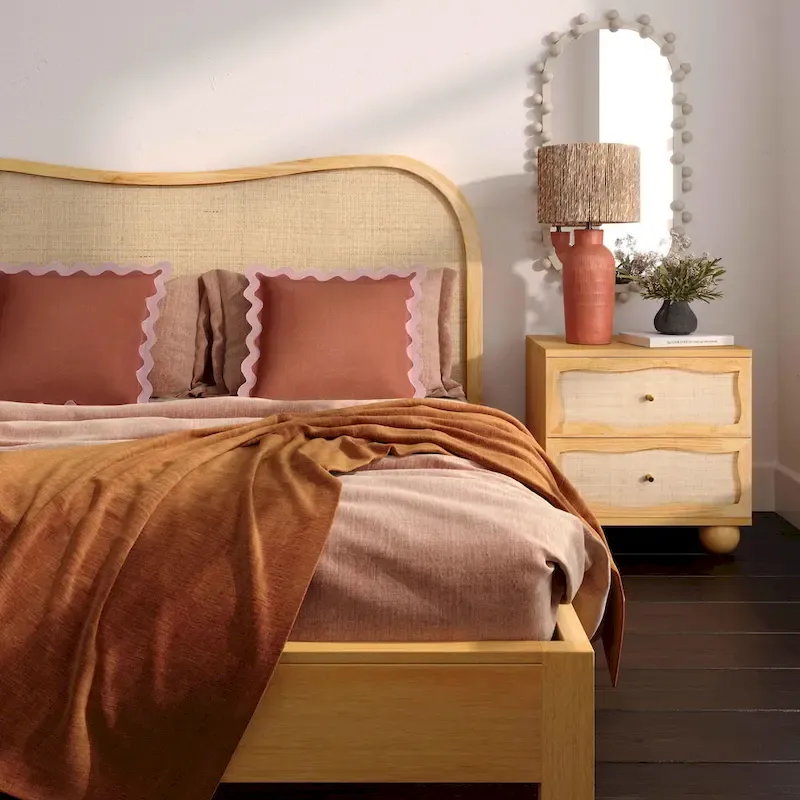 Grappa Natural Wood & Rattan Bed