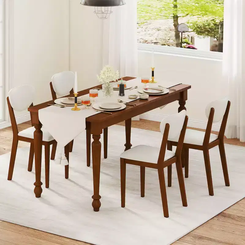 Costway Faux Shearling Dining Chairs Set of 4 w/Rubber Wood Legs Padded Seat & Backrest