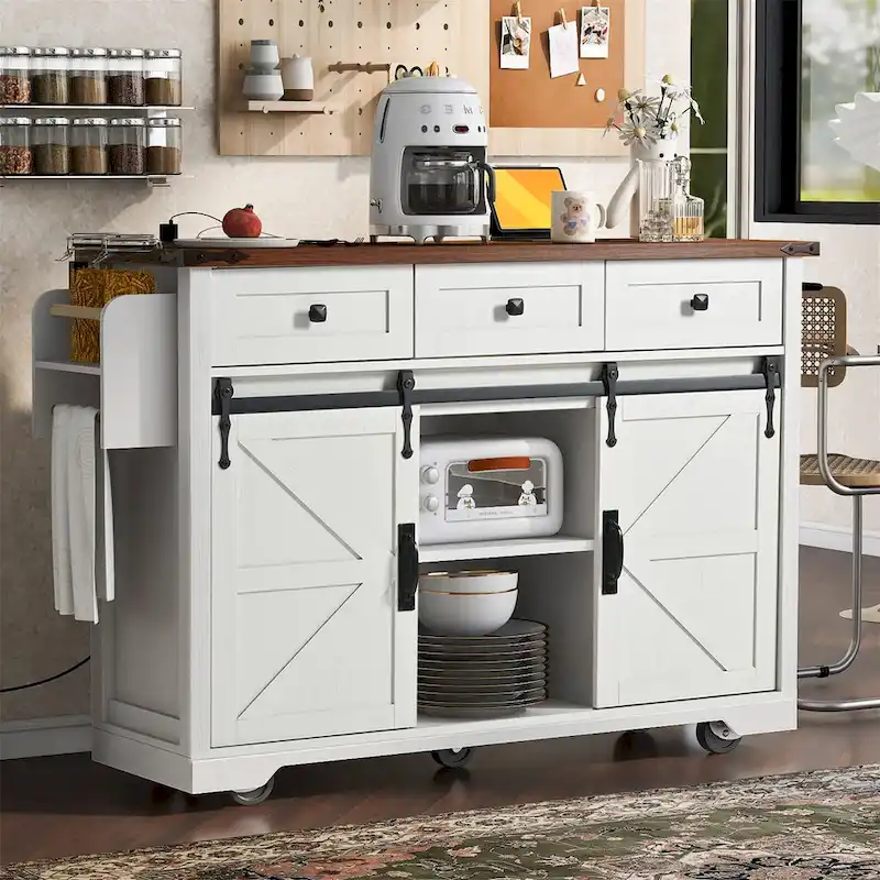 Kitchen Island with Power Outlet and Drop Leaf tabletop by Harper&Bright Designs