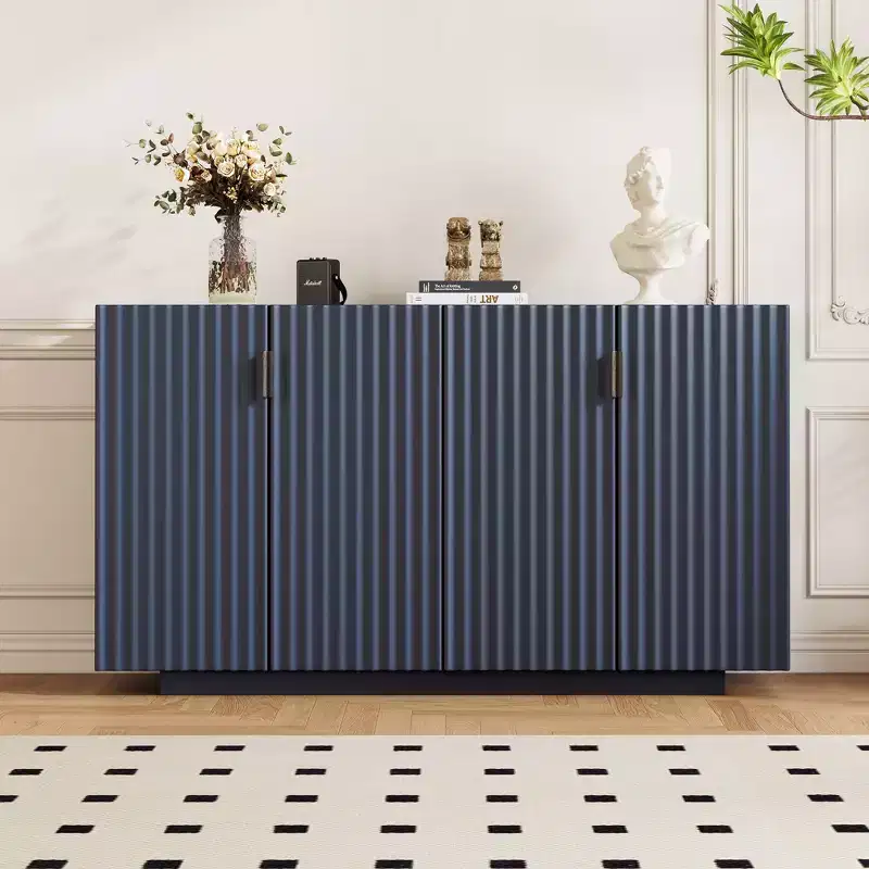 Buffet Cabinet with Storage – 4 Fluted Doors Sideboard with Adjustable Shelves