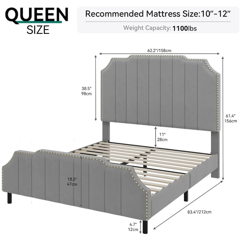 Moasis Queen 61 Flannel Upholstered Headboard Bed Frame