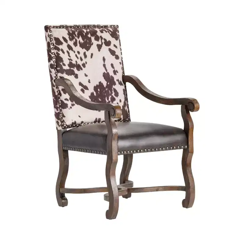 Brown Upholstered Accent Arm Chair with Brown Solid Wood Frame