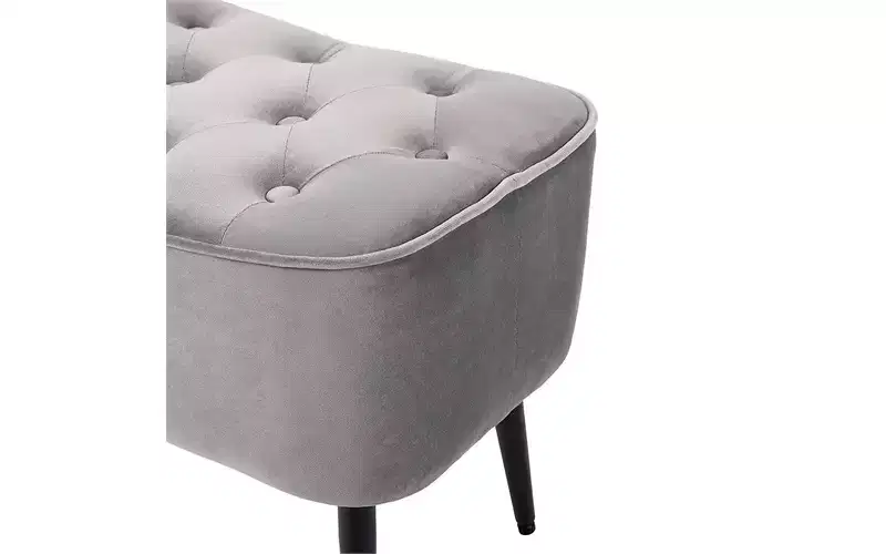 Tufted Curve Ottoman - Velvet Foot Stool - Grey