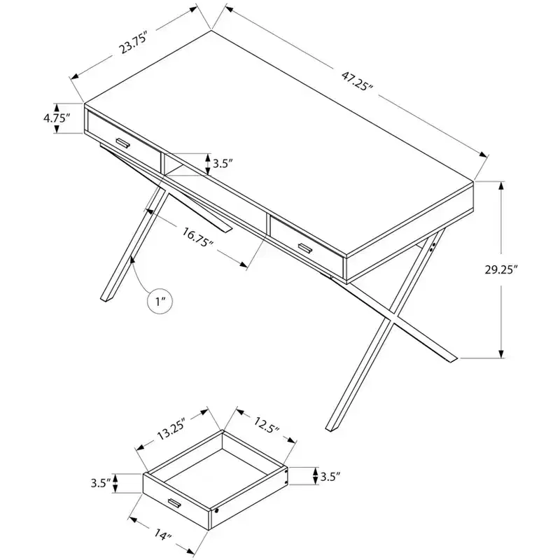 Laptop Table with Drawers and Open Shelf Computer Writing Desk Metal Sturdy Legs 48