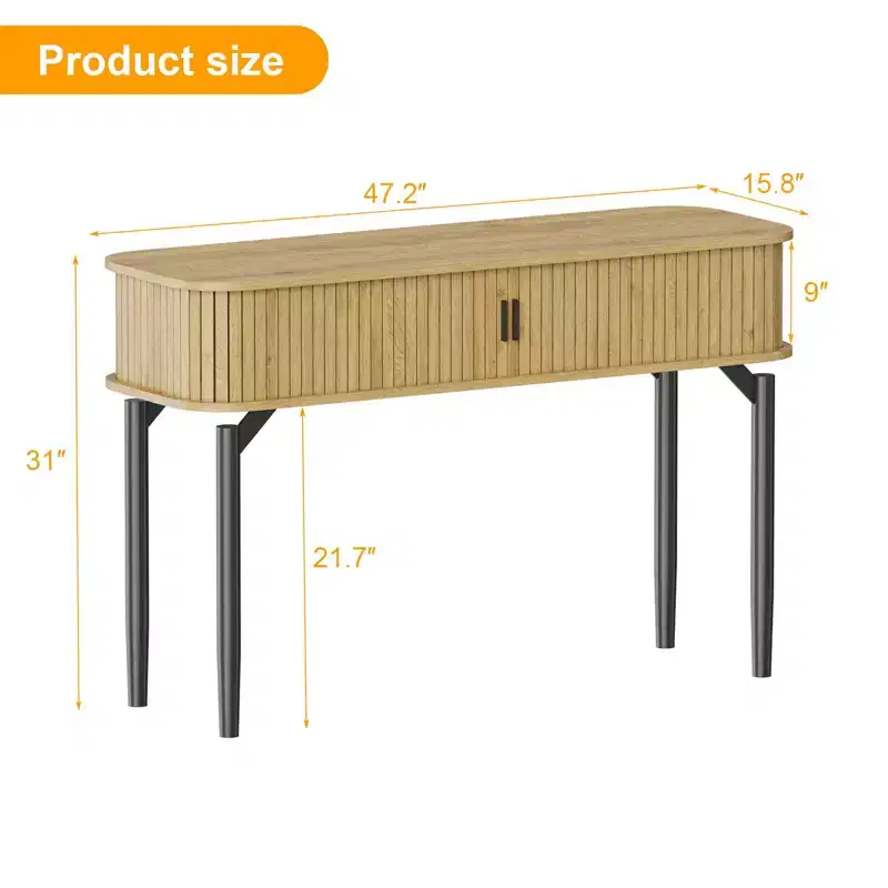 47 Fluted Console Table with Drawers, Narrow Entryway Tables with Storage and Shelves