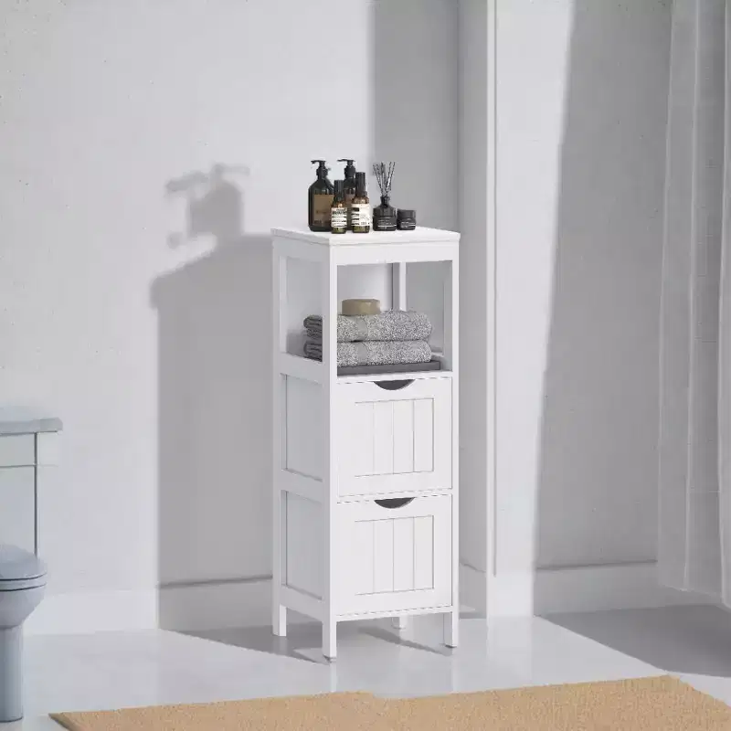Modern Floor Storage Cabinet with Adjustable Shelves and 4 Doors - Freestanding Organizer
