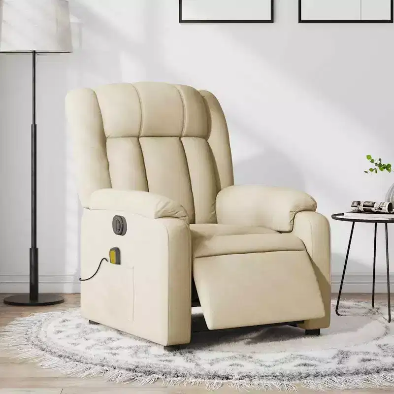 vidaXL Cream Fabric Electric Massage Recliner - Auto-Adjusting Backrest and Footrest, Vibration Massage, Comfortable Padding
