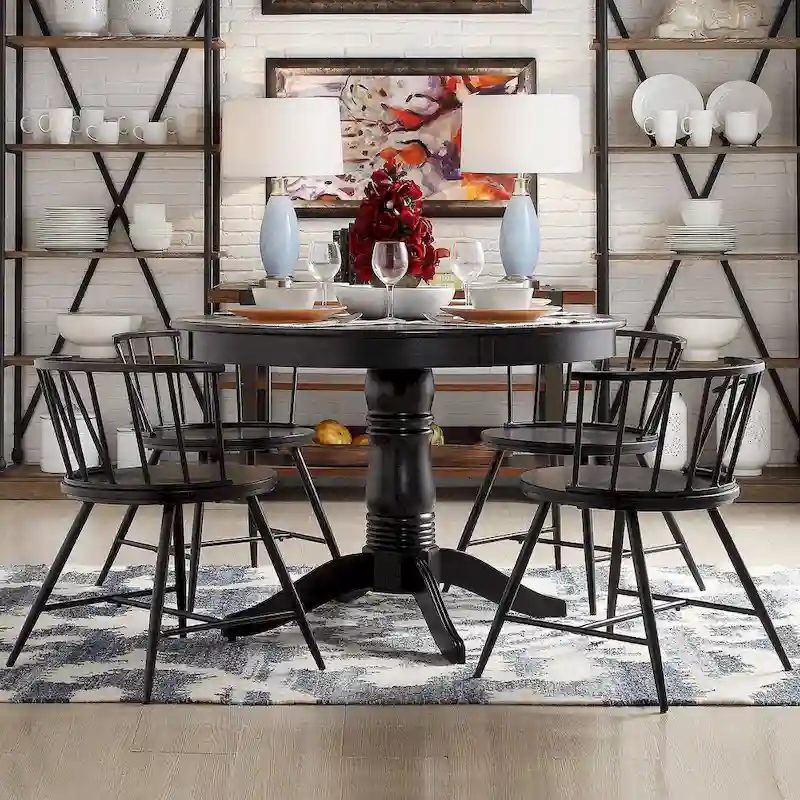 Black Round Pedestal Dining Table | Classic Style | Seats 4