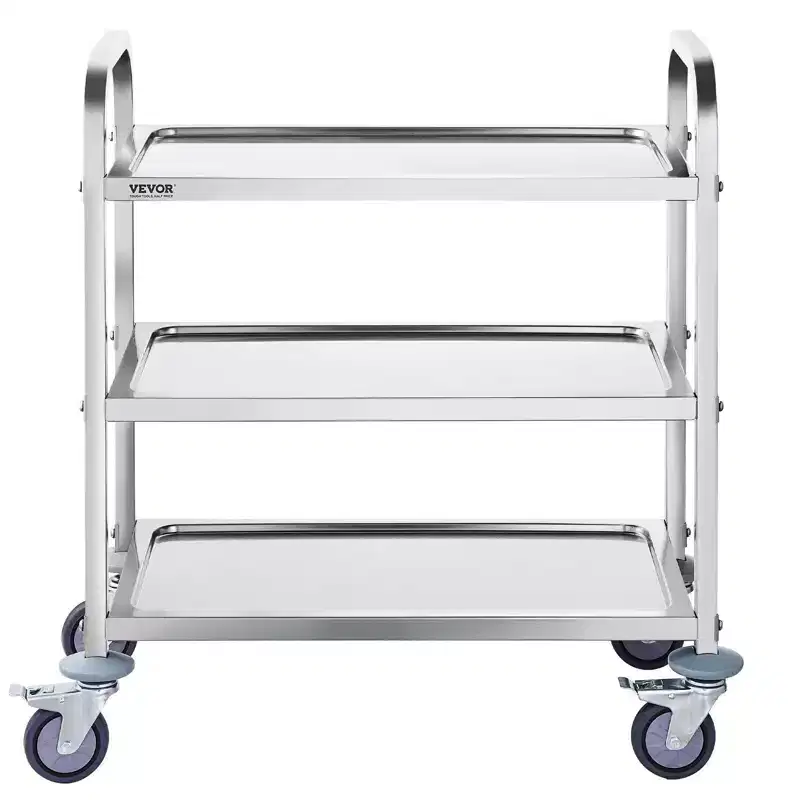 VIYET 18''H 3-Layer Stainless Steel Utility/Medical Cart, Lockable Universal Wheels, for Lab/Clinic/Kitchen/Salon