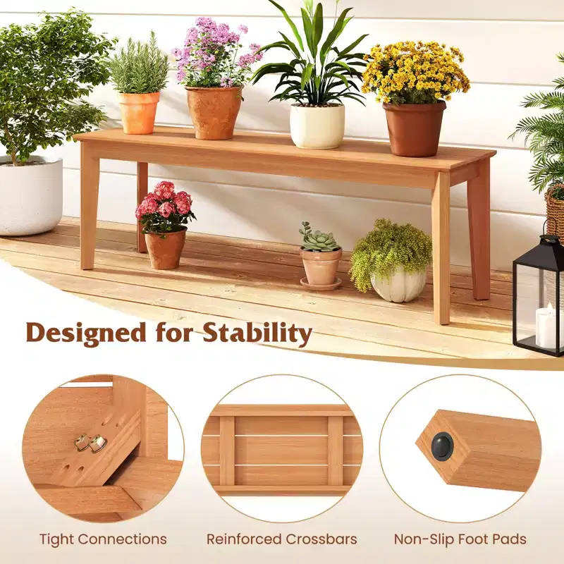 Costway 2PCS 55 Teak Wood Bench 3-Person Backless Seating w/ 880 LBS Weight Capacity