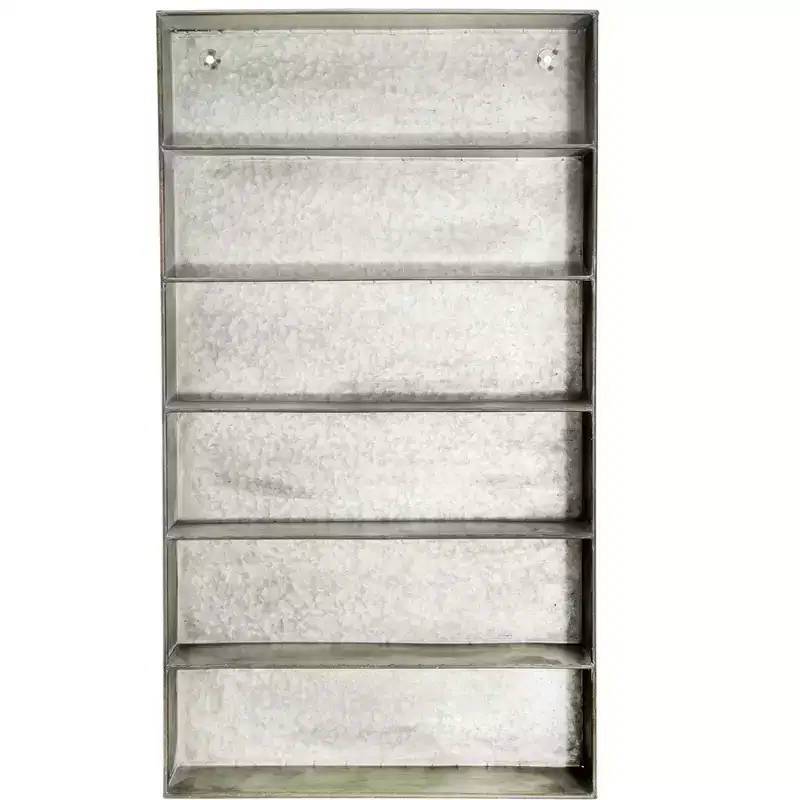 Storied Home Distressed Grey Metal 6 Tier Wall Shelf