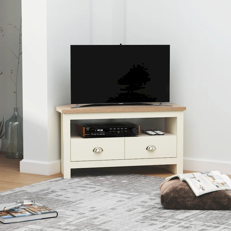 HOMCOM Corner TV Stand up to 50 Inch Entertainment Center TV Console Table with 2 Drawers and 1 Storage Compartment