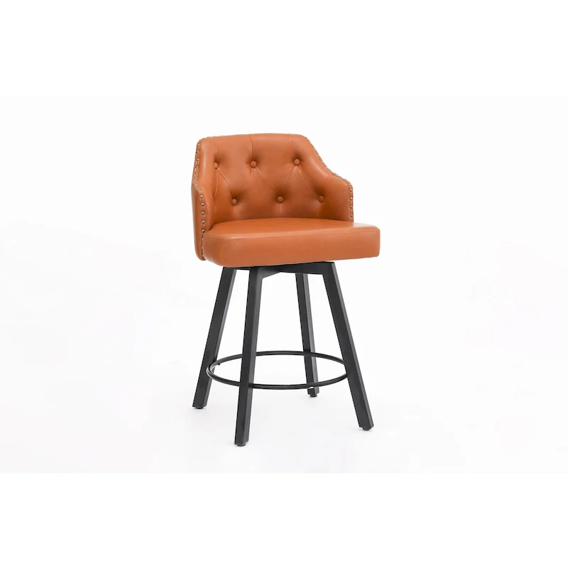Vintage Set of 2 Swivel Bar Stools with Button-Tufted Backrest, Nailhead Trim, Metal Legs for Kitchen Island Dining Room Bar