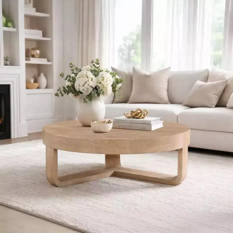 Royal Hampton 32 Inch Round Top Coffee Table with Open Sled Base