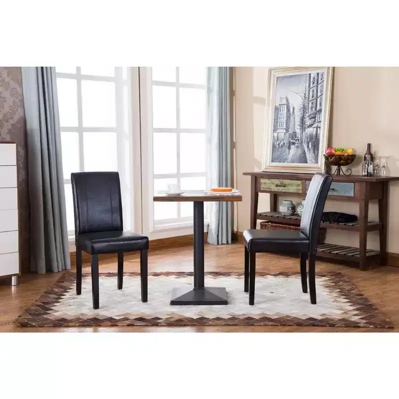 Roundhill Urban Style Solid Wood Leatherette Padded Parson Chair, Black, Set of 2