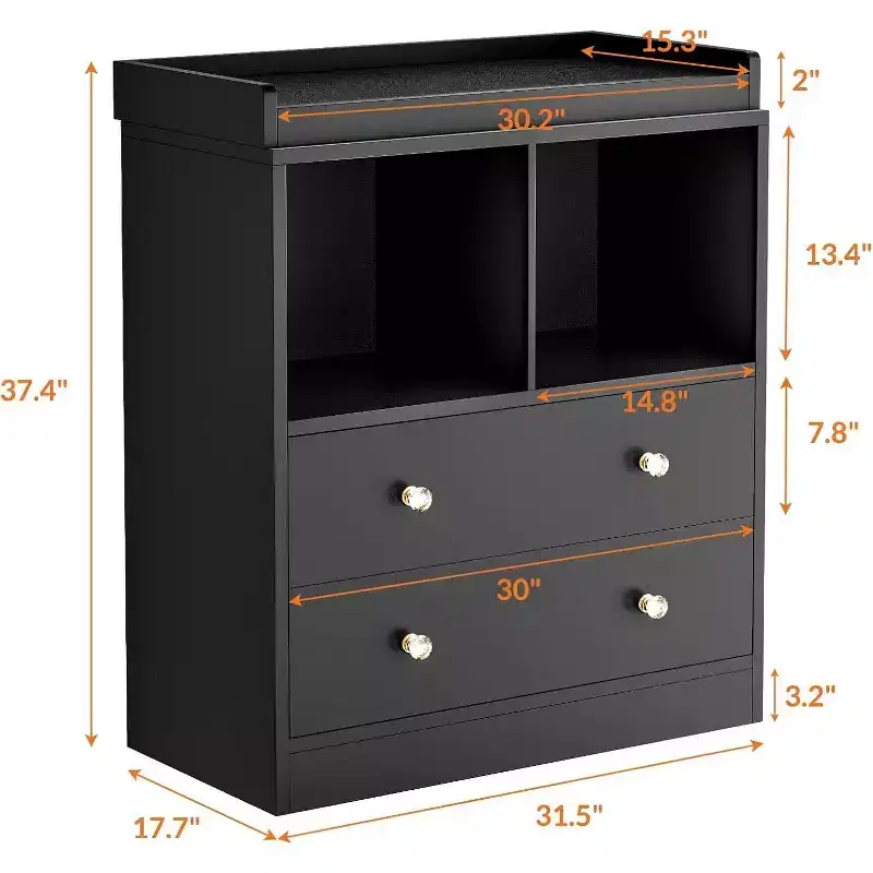 Baby Changing Table  Modern 2-Drawer Nursery Dresser with Changing Pad for Kids Room (1-Piece)