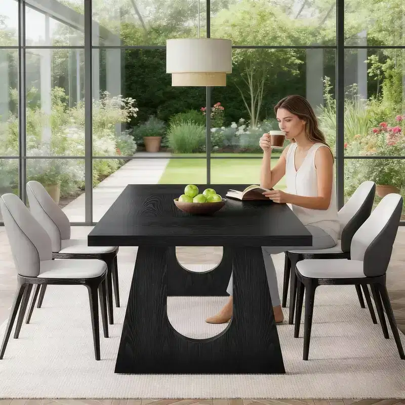 Wood Dining Table, 70 Rectangular Kitchen Table for 6-8 People