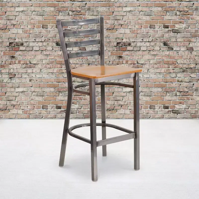 2 Pack Clear Coated Ladder Back Metal Restaurant Barstool
