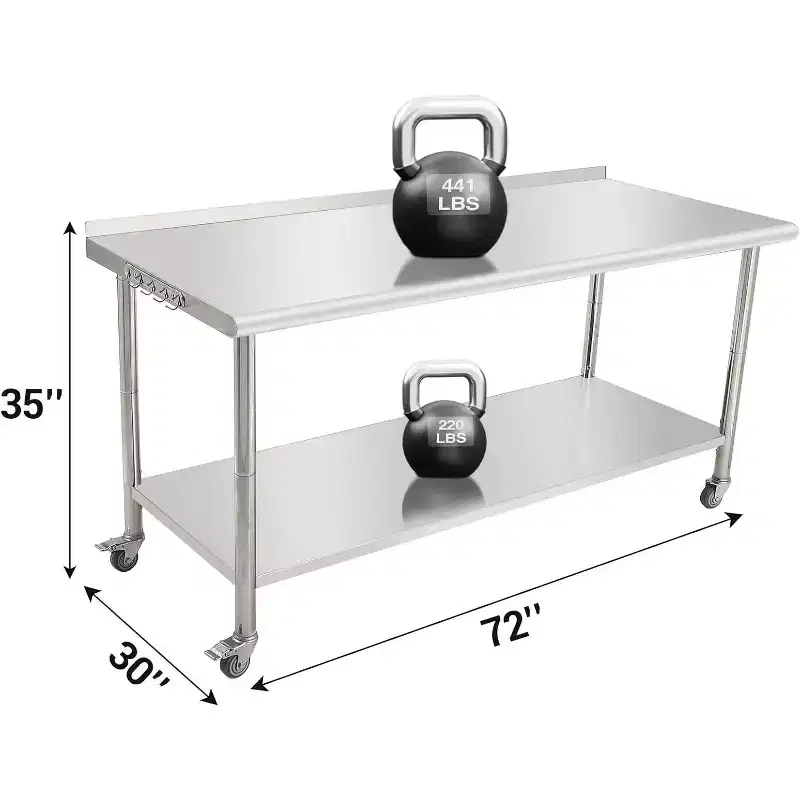 Stainless Steel Commercial Kitchen Worktable with Undershelf, Heavy-Duty Metal Prep Station