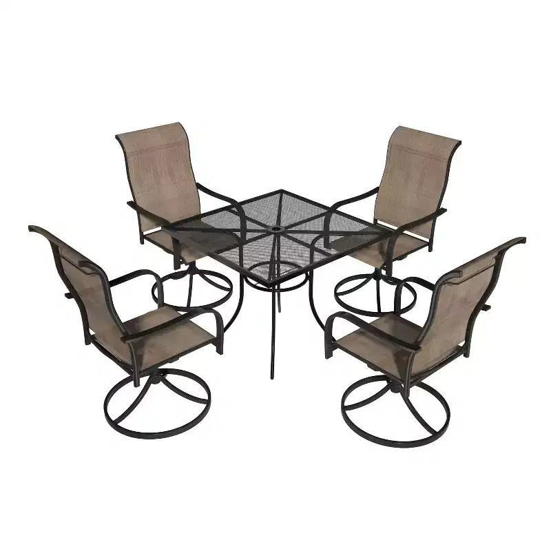 Mondawe 5-Piece Outdoor Dining Set With 4 Swivel Chairs & 1 Steel Mesh Umbrella Hole Table