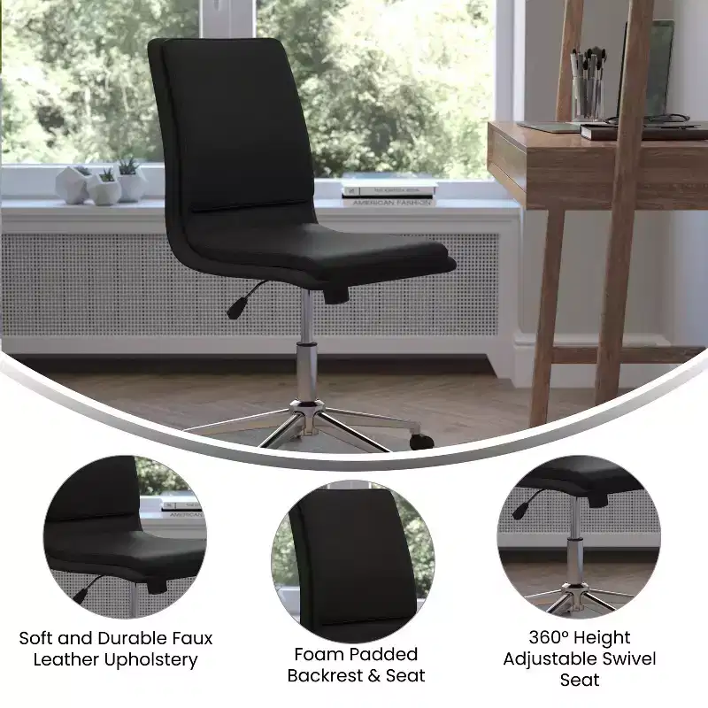 Mid-Back Armless Swivel Task Office Chair Bonded Leather Adjustable Metal Base