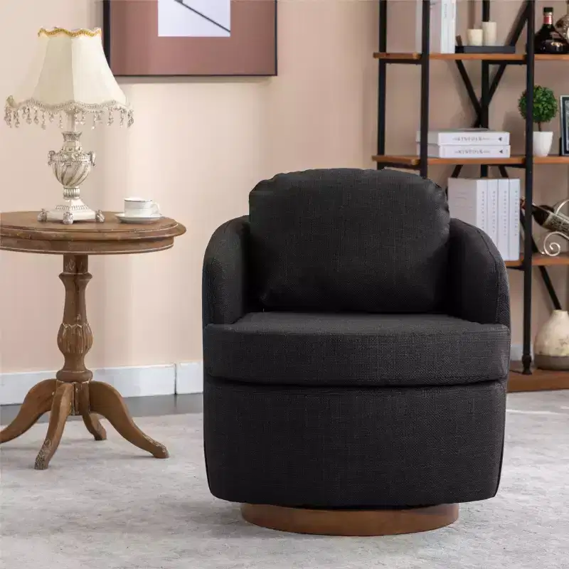 Sofa Chair, Swivel Accent Chair With Cushion, Solid Wood Round Bottom Legs, 360-Degree Armchair Swivel Chairs black