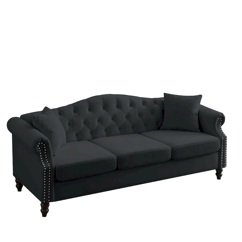 Chesterfield 3-Seater Upholstered Tufted Sofa with Rolled Arms and Nailhead