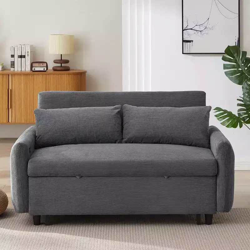57.48 Pull-out Sofa Bed Convertible Couch 2 Seat Loveseat Sofa Modern Sleeper Sofa with Two Throw Pillows and USB Ports, Beige