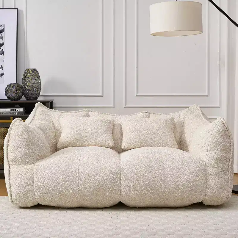 Okak Bean Bag Chair with High-Resilience Foam, Comfy Lazy Sofa Chair with Armrest and 2 Seats, Modern Lounge Chair for Living Room