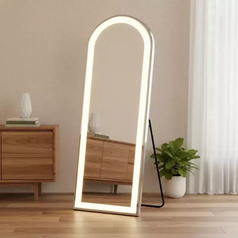 HomeRoots 71 Clear Arch Lighted Freestanding and Wall Mount Frameless Full Length Mirror