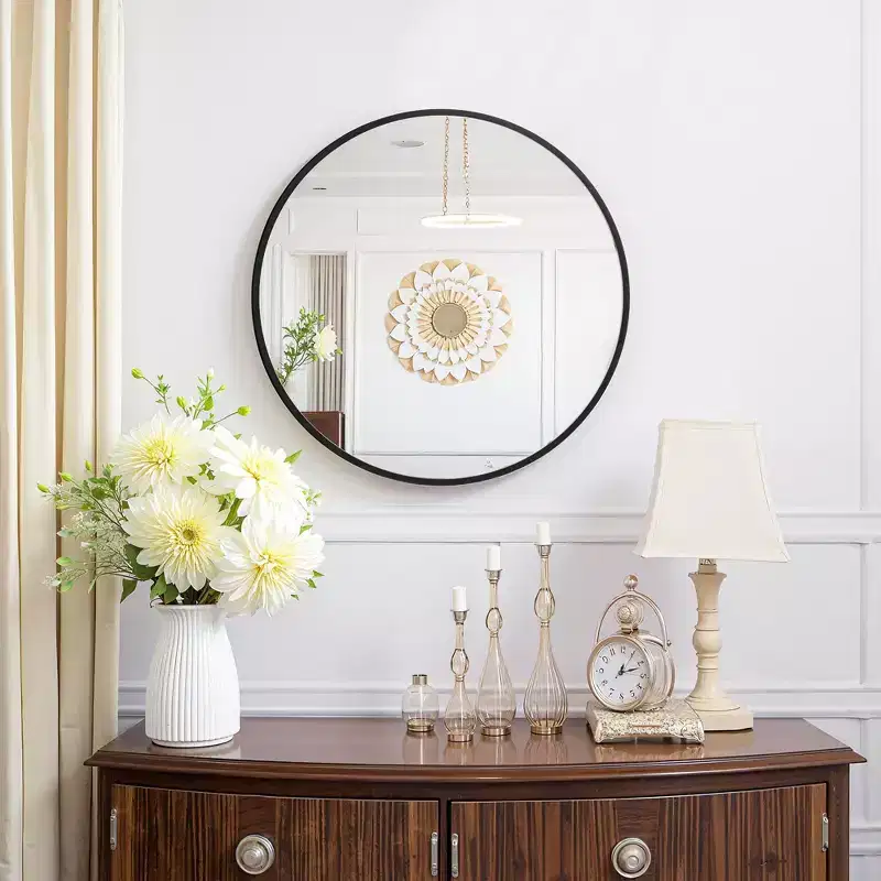 Elegant 60cm Black Aluminum Round Mirror with Slim Frame, 2.8cm Depth