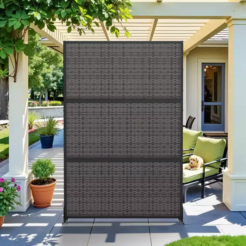 MAYEERTY Rattan Woven Cross Pattern Black Screen Outdoor and Indoor Divider with Free Standing Decorative Privacy Screen for Balcony