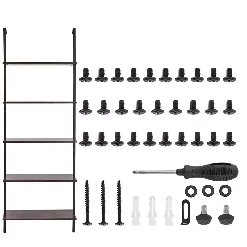 Black 5-Tier Wall-Mounted Ladder Shelf
