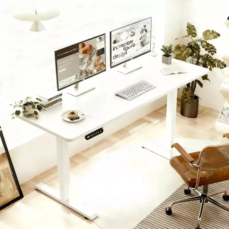NAYSAYE Height Adjustable Standing Desk End Table Sit Stand Work Table Stable Frame for Home Office Workspace, White, 55*24*45