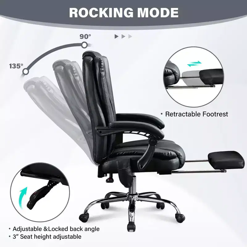 TUYOHW Massage Chair Boss Chair for Office,360 Swivel Ergonomics Office Chair with Footrest,Recliner Computer Chair with Adjustable Height,Black