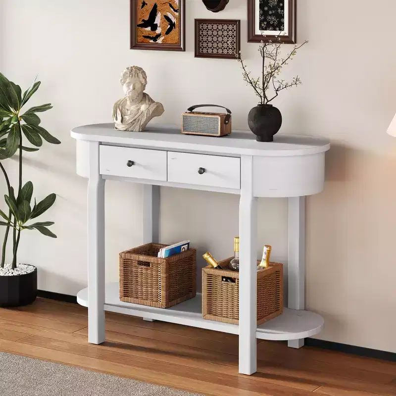 Elegant Retro Console Table with Curved Design and Smooth Glaze for Entryways, Living Rooms and Hallways - ModernLuxe
