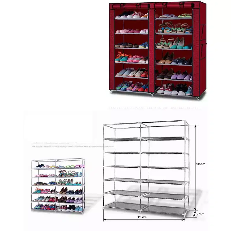 6-Row 2-Line 12 Lattices Non-woven Fabric Shoe Rack Gray