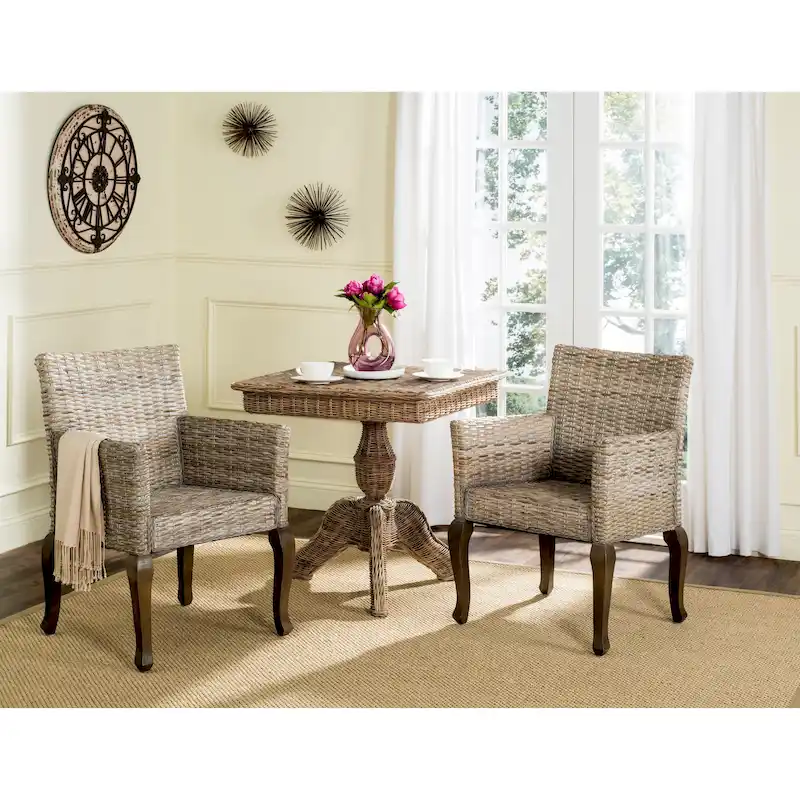 Rattan Woven Dining Chair with Arms, Set of 2