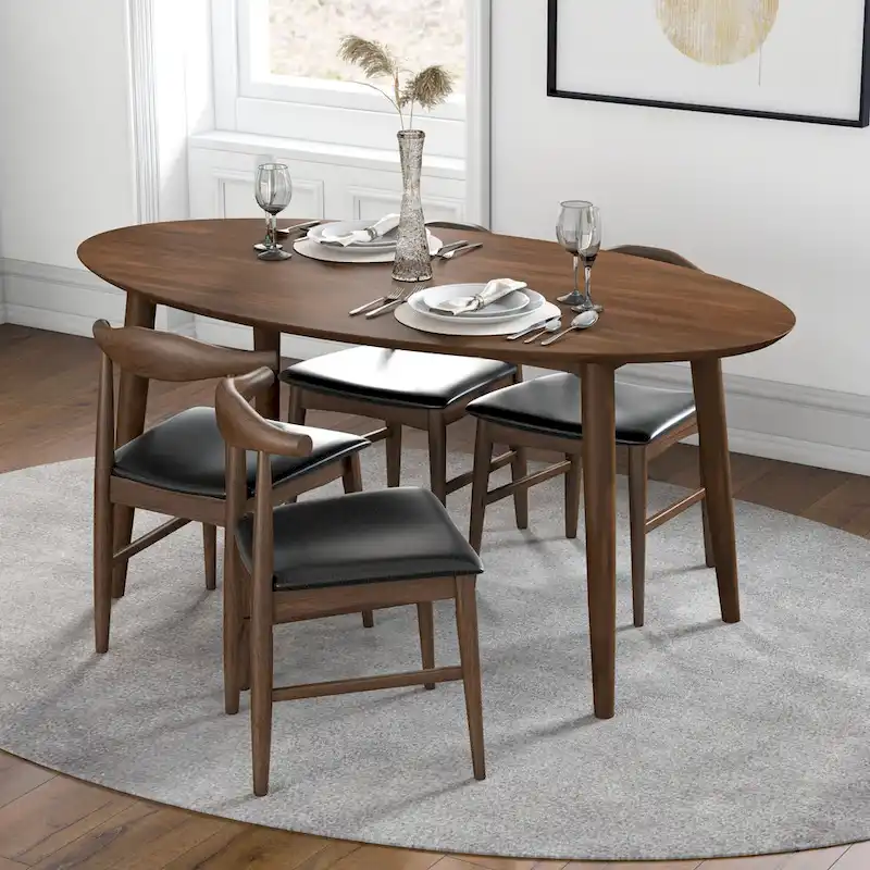 Mid Century 67-inch Oval Solid Wood Dining Table in Brown - 67 inches