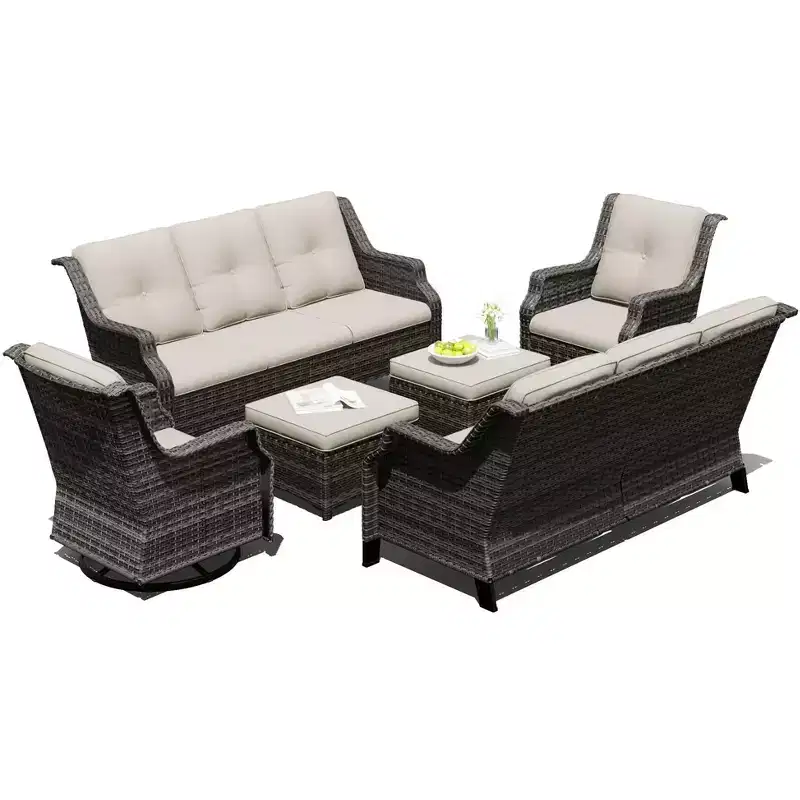 UPTIOT Modular Outdoor Seating Set with Sofas, Rocking Chairs, and Ottomans for Versatile Patio Comfort