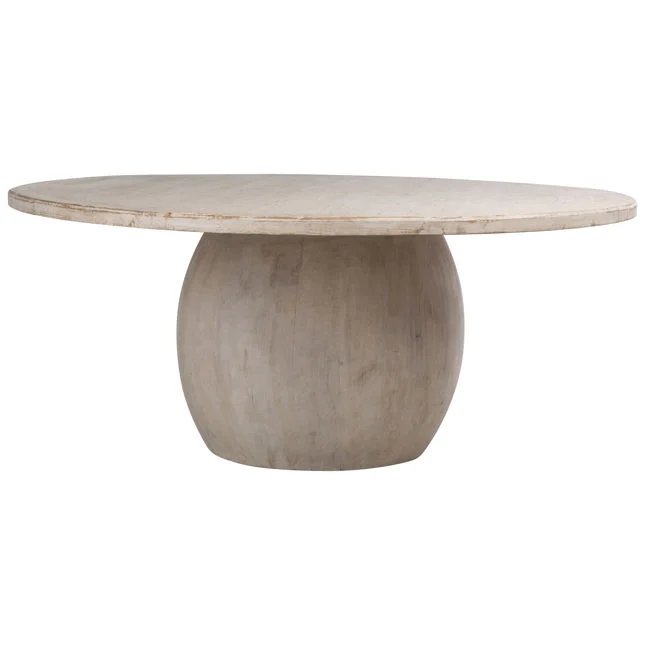 Rustic Reclaimed Pine Wood Dining Table with Round Top & Warm Wash Finish for Dining Room