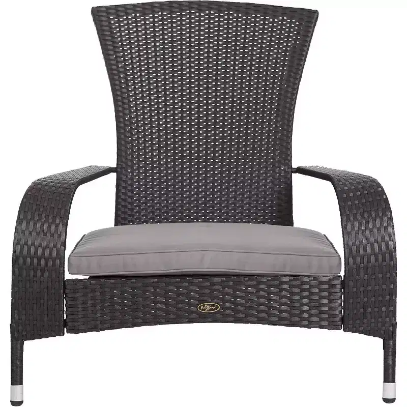 Balkene Home 62430 Coconino Wicker Chair All Weather Lightweight Durable Adirondack Style Chair Grey Outdoor Cushion Included - Black
