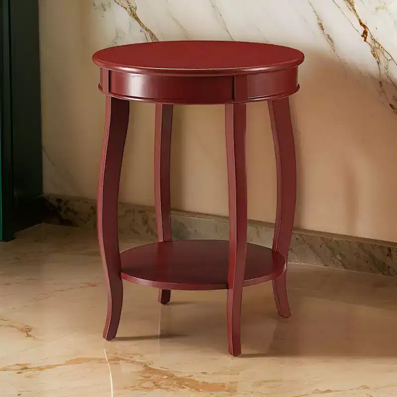 Round Wood Side Table, Red