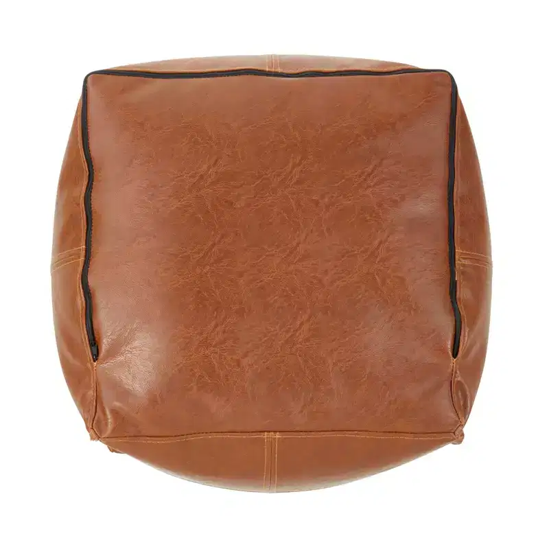 Saro Lifestyle Vintage Inspired Faux Leather Patchwork Pouf, 18x18x16, Brown